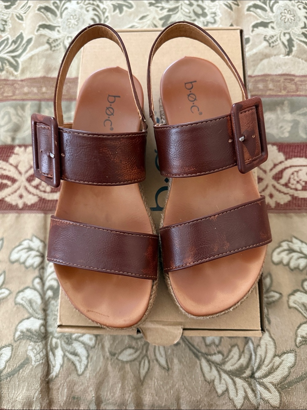 b.o.c. Dark Brown Leather Buckle-Strap Sandals